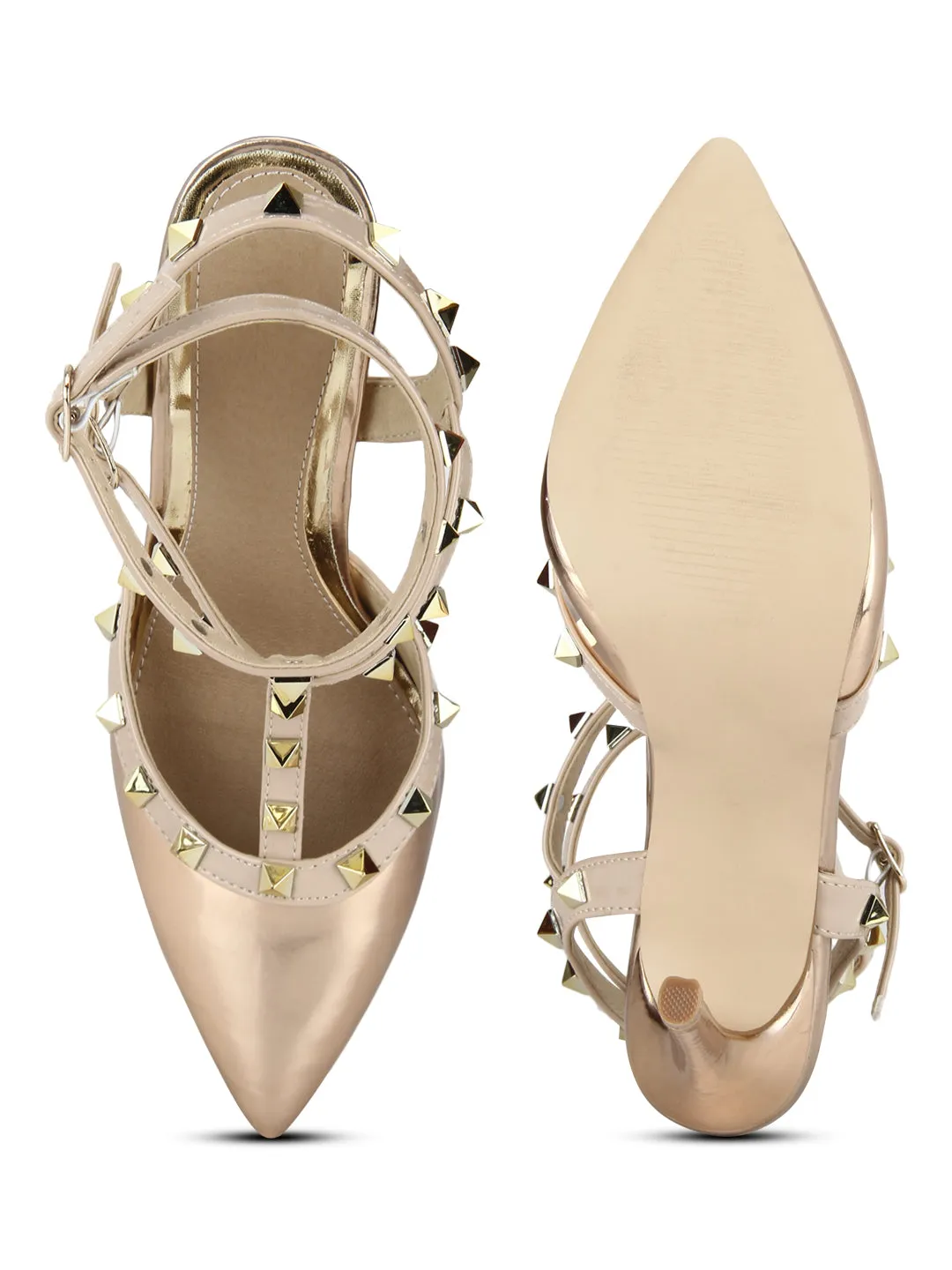 Rose Gold Nude Studded Strappy Stiletto Heels