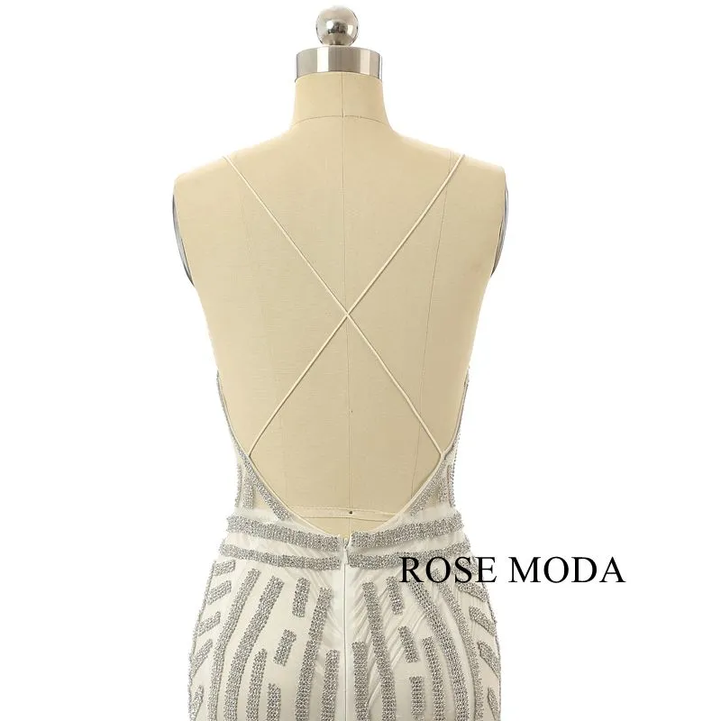 Rosemoda Illusion Crystal Long Evening Dress