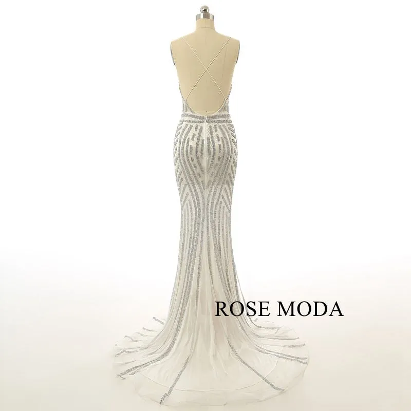 Rosemoda Illusion Crystal Long Evening Dress