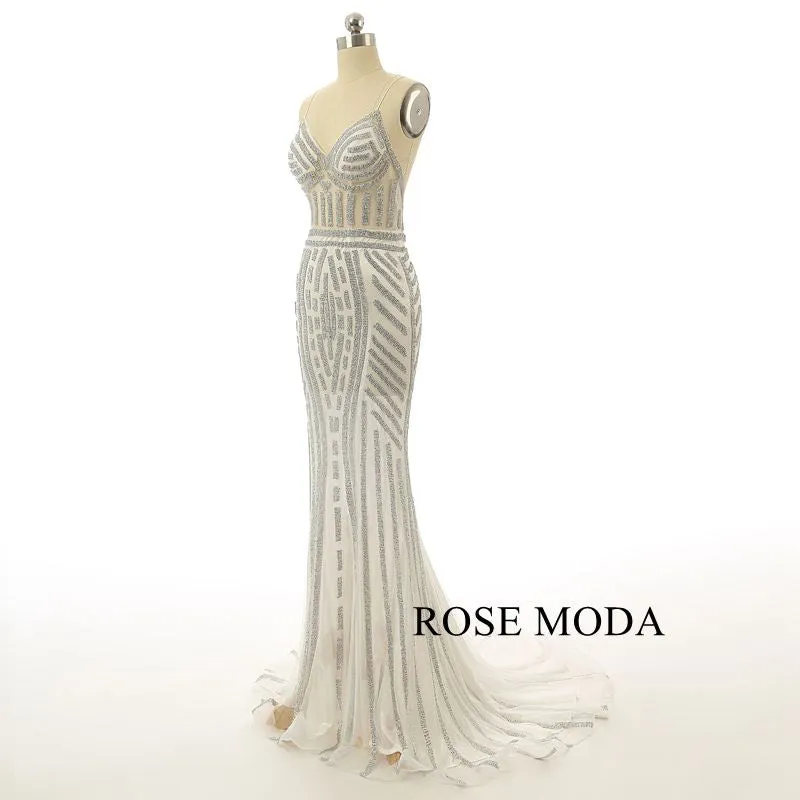 Rosemoda Illusion Crystal Long Evening Dress