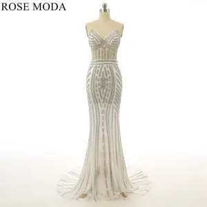 Rosemoda Illusion Crystal Long Evening Dress