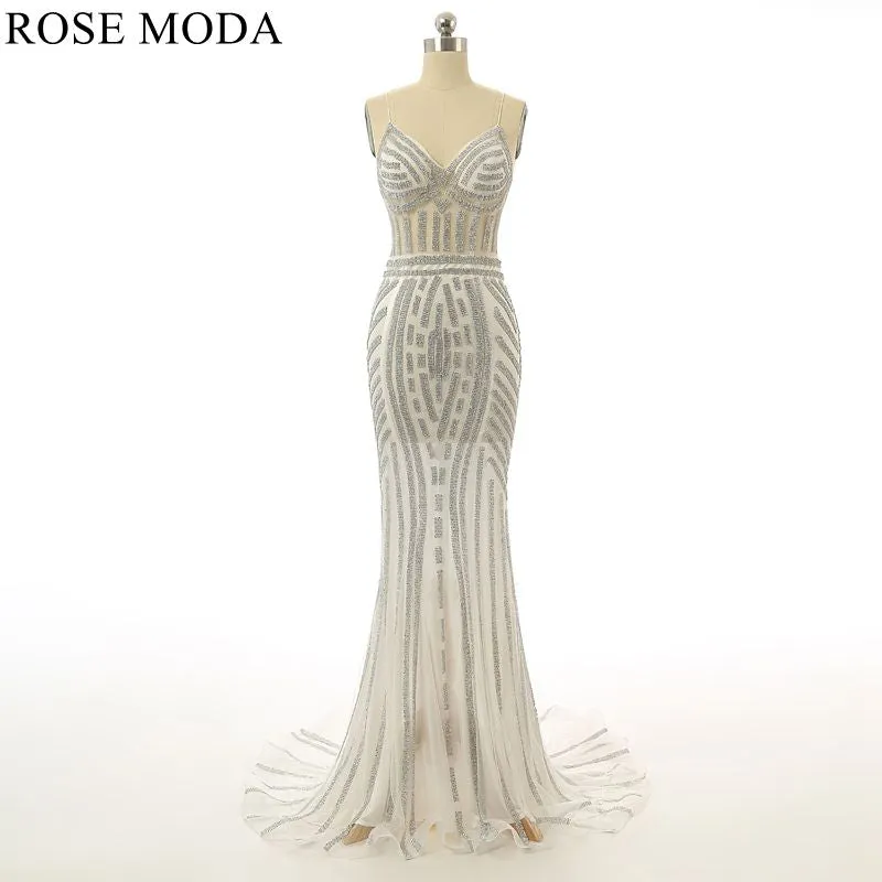 Rosemoda Illusion Crystal Long Evening Dress