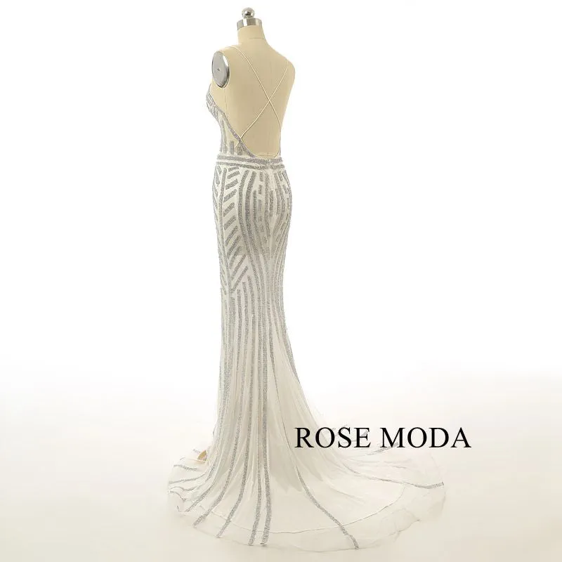 Rosemoda Illusion Crystal Long Evening Dress