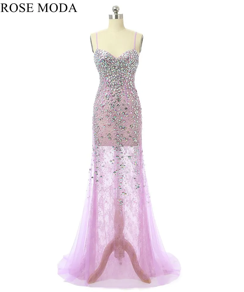 Rosemoda Lace Illusion With Crystal Long Evening Dress