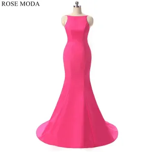 Rosemoda Peach Long Women Backless Formal Dress Mermaid Evening Dress