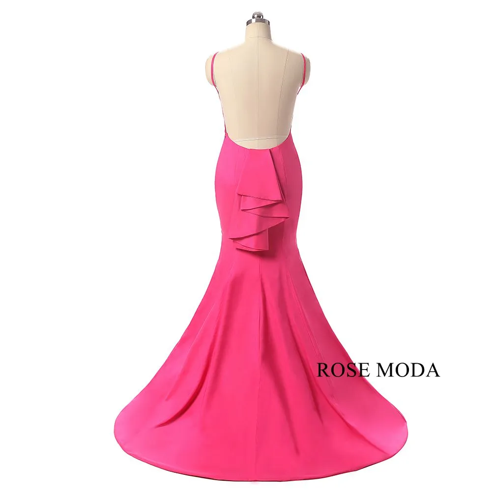 Rosemoda Peach Long Women Backless Formal Dress Mermaid Evening Dress