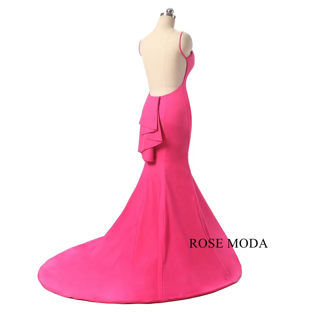 Rosemoda Peach Long Women Backless Formal Dress Mermaid Evening Dress
