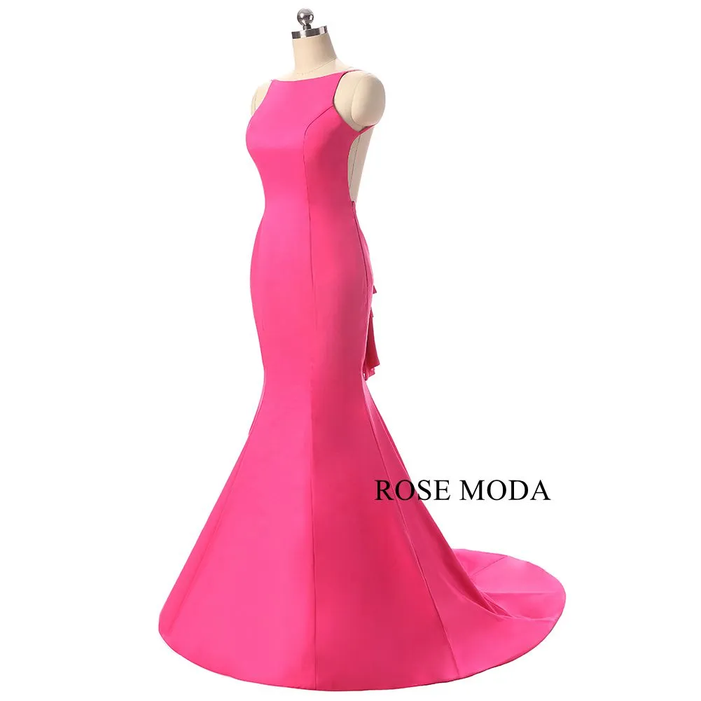 Rosemoda Peach Long Women Backless Formal Dress Mermaid Evening Dress