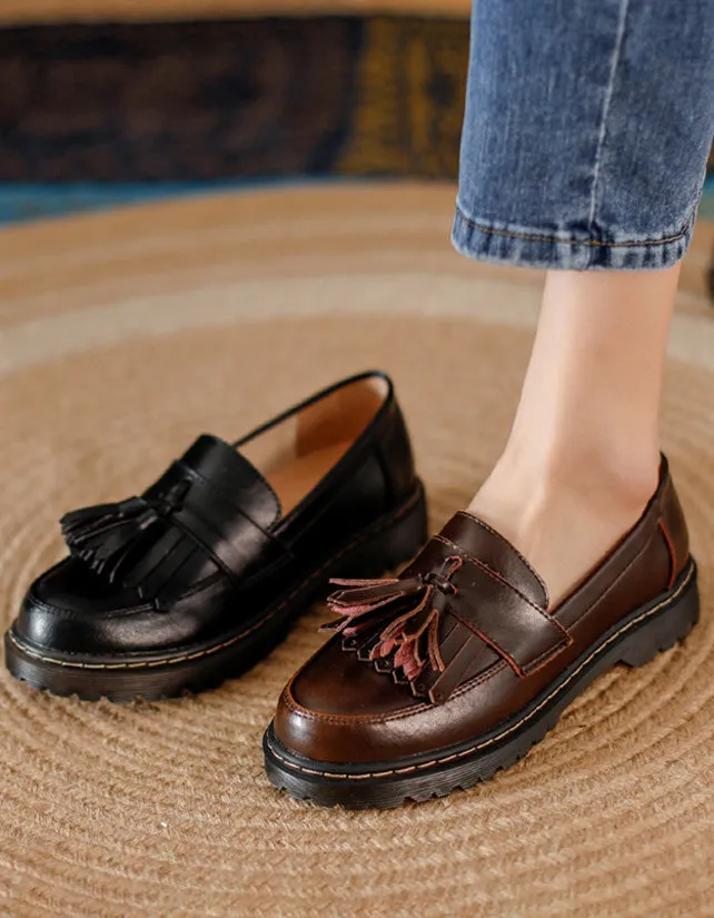 Round Head Tassel Loafers for Women
