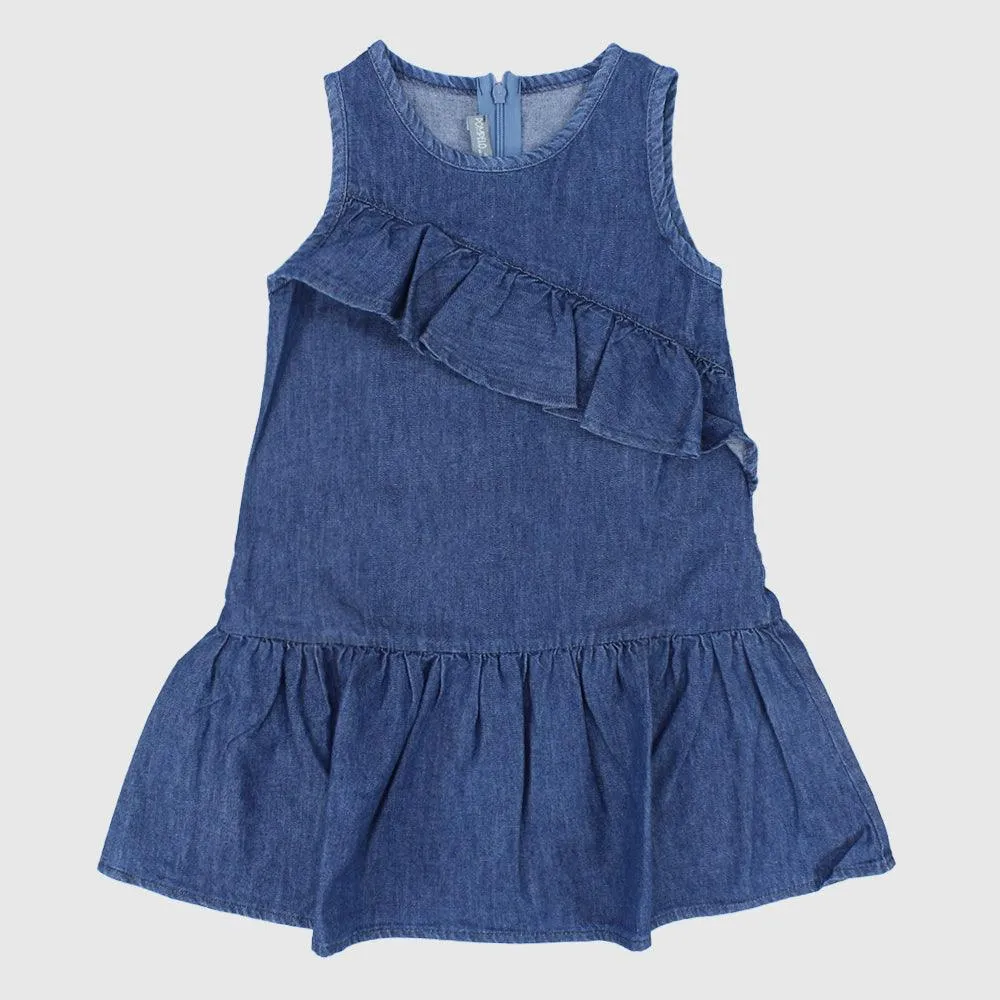 Ruffled Sleeveless Jean Dress