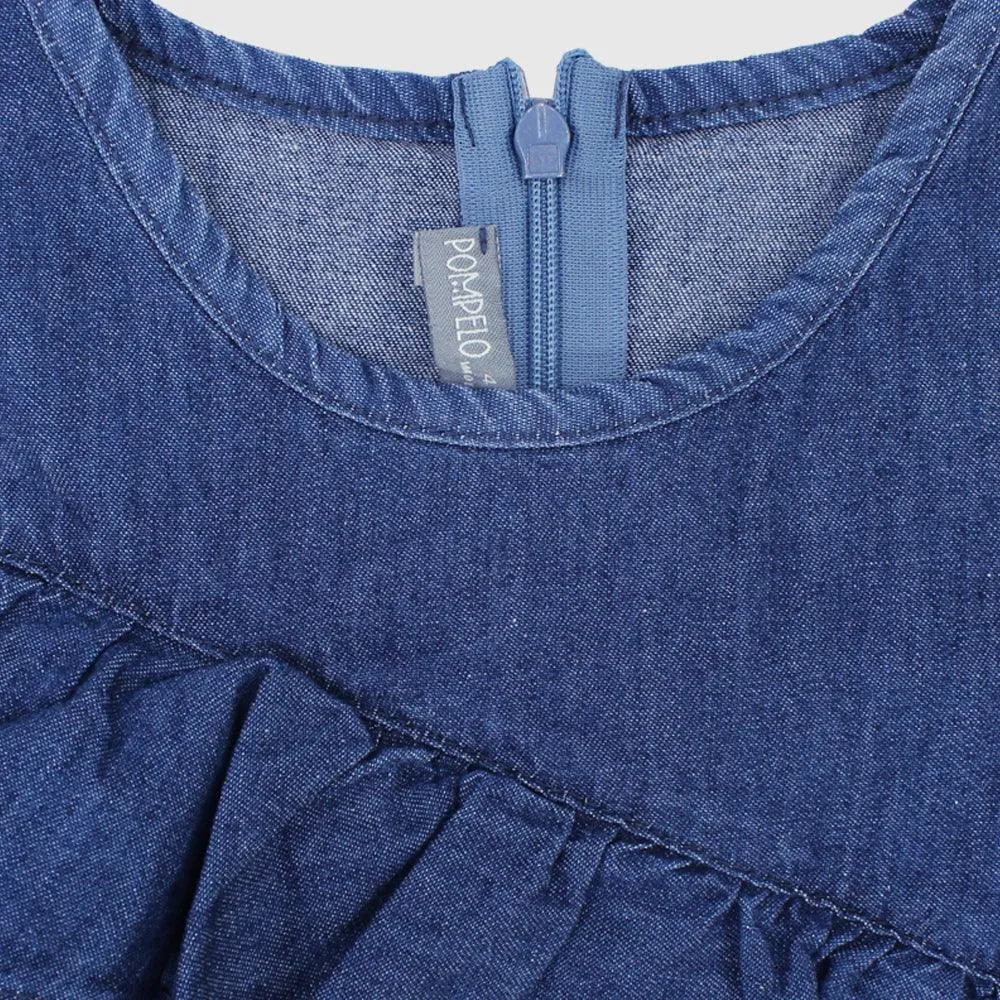 Ruffled Sleeveless Jean Dress