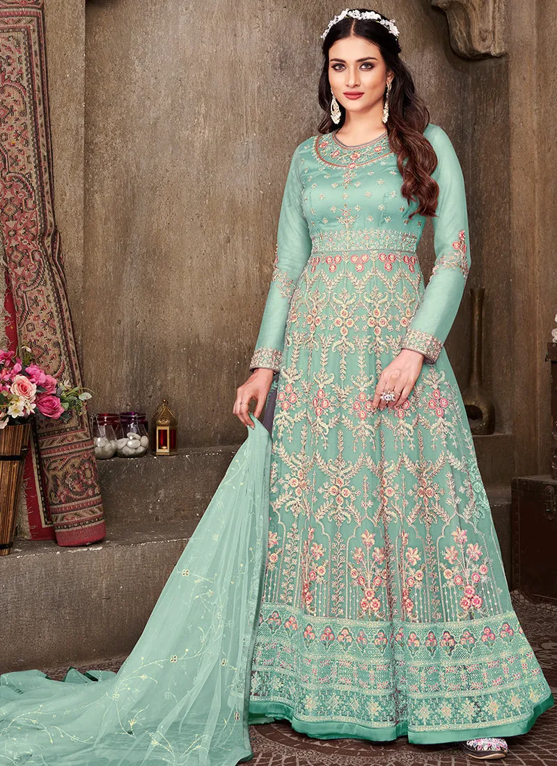Sea Green Multi Embroidery Festive Anarkali Suit