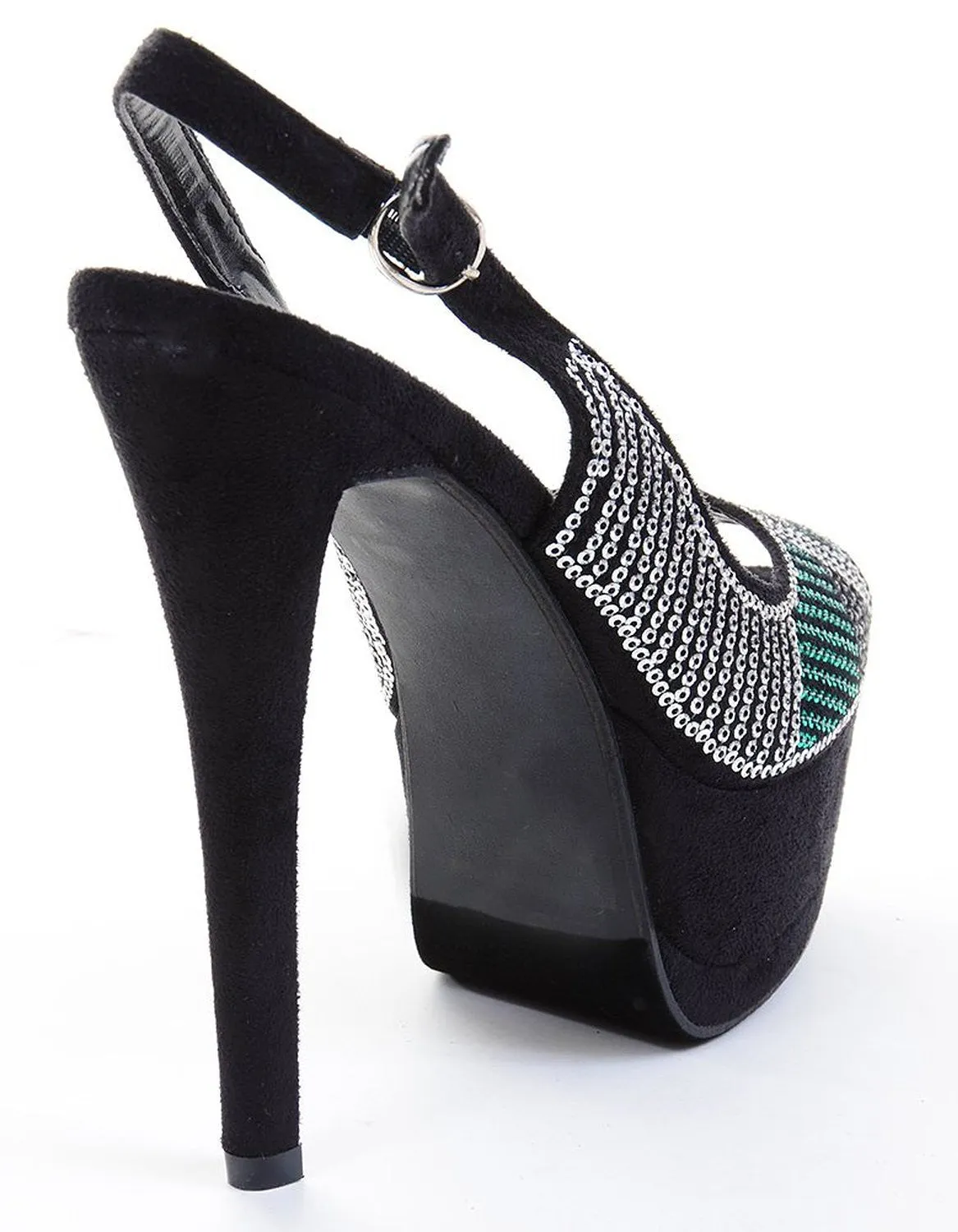 Sequin Peep-toe Platform Slingback Stiletto Heels Fourever Funky