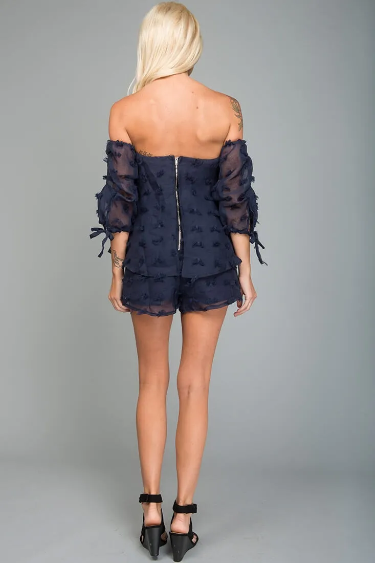 Stefani Heart Shaped Off the Shoulder Romper Navy