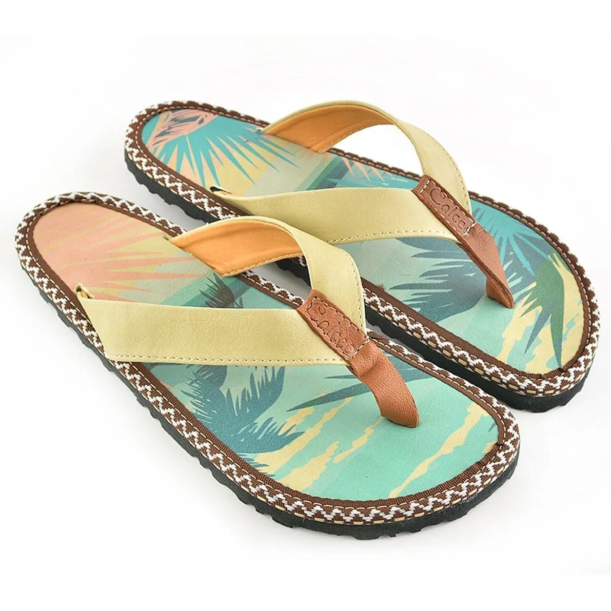 Tan & Blue Ocean Paradise Flip-Flop CAL413