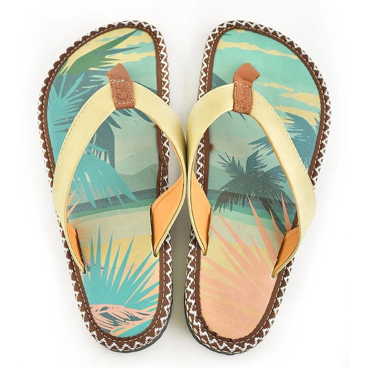 Tan & Blue Ocean Paradise Flip-Flop CAL413