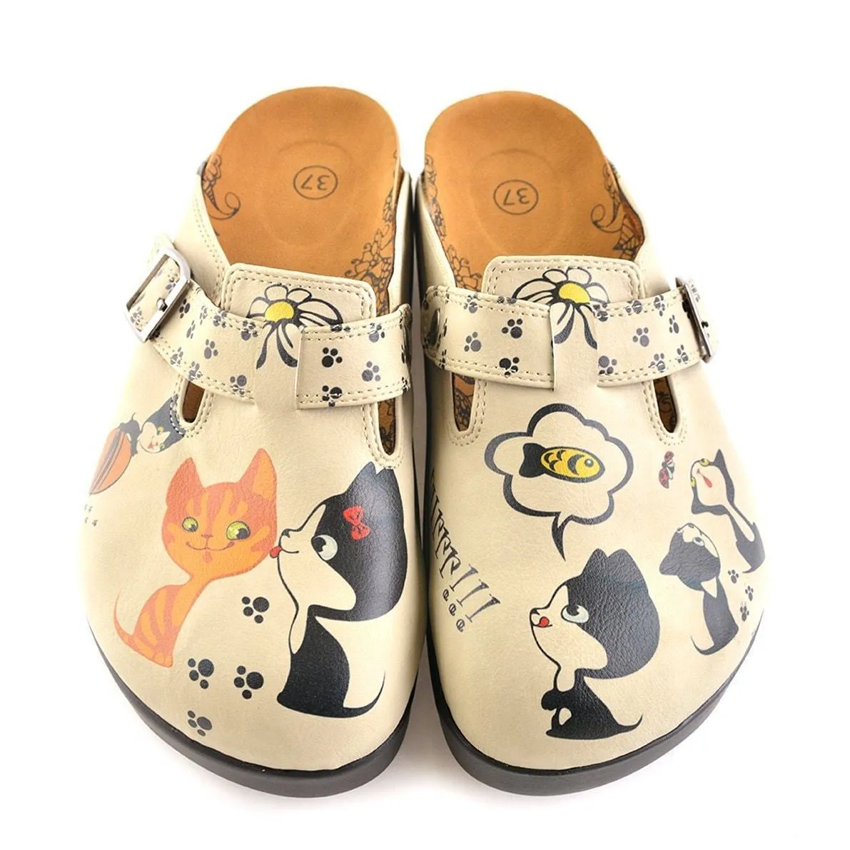 Tan Playful Kitty Clogs CAL703