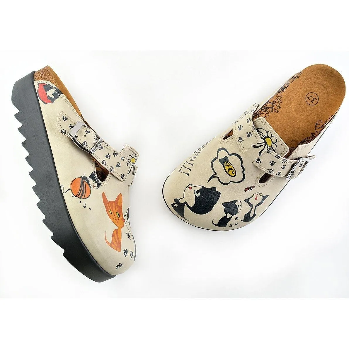 Tan Playful Kitty Clogs CAL703