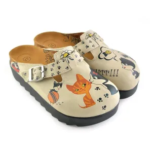 Tan Playful Kitty Clogs CAL703