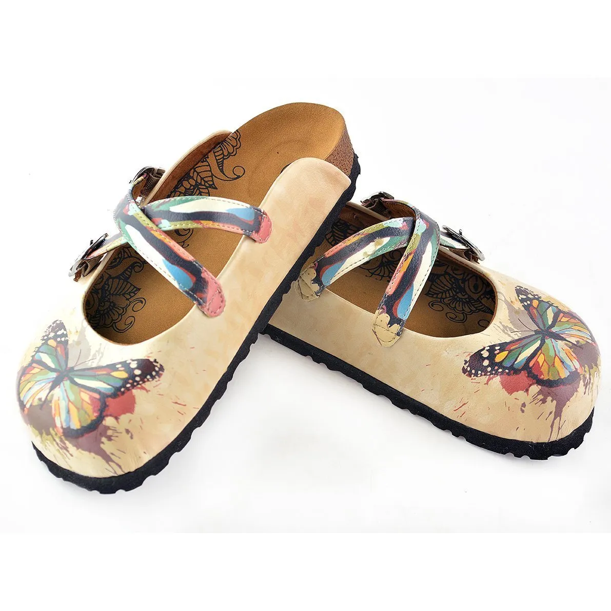 Tan Rainbow Butterfly Clogs WCAL119