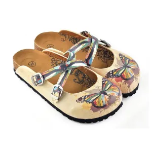 Tan Rainbow Butterfly Clogs WCAL119