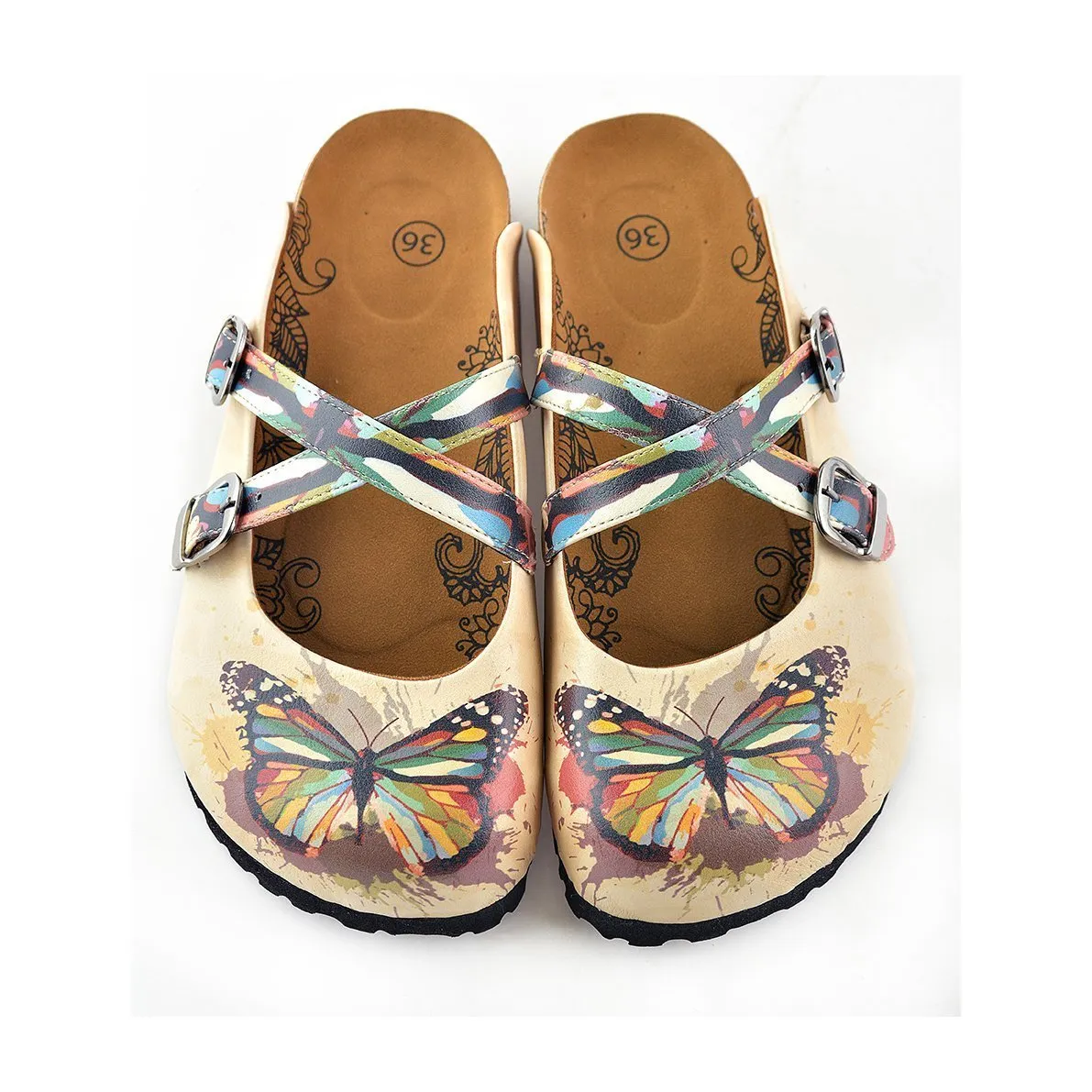 Tan Rainbow Butterfly Clogs WCAL119
