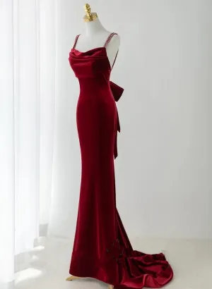 Uniwim Wine Red Straps Low Back Mermaid Long Party Dress, Wine Red Evening Dress