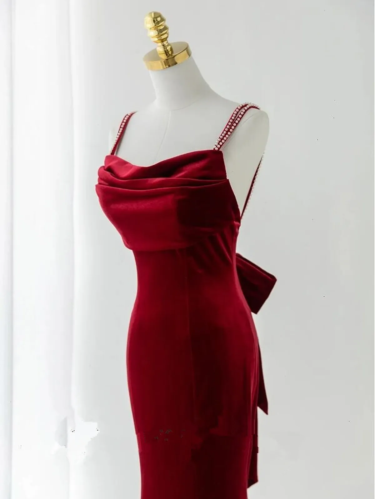 Uniwim Wine Red Straps Low Back Mermaid Long Party Dress, Wine Red Evening Dress