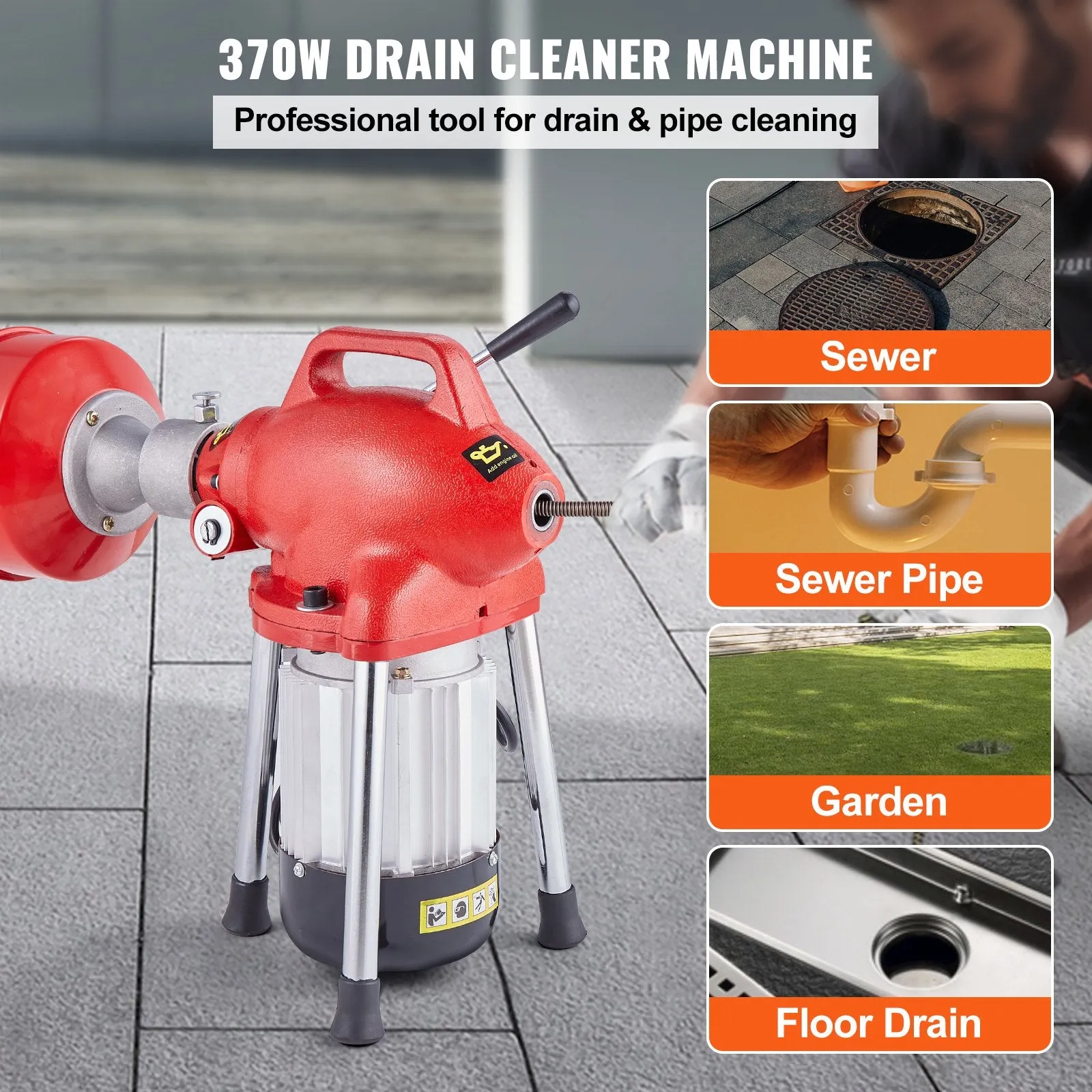 Vevor Drain Cleaner Machine 120' x 5/8" Sectional Snake Auger Manual Feed 370W New