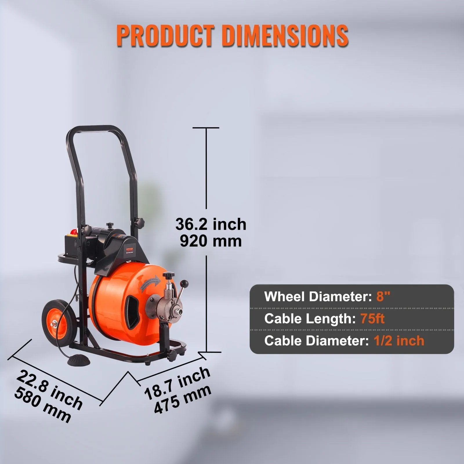 VEVOR Drain Cleaning Machine 75 FT x 1/2 Inch, Sewer Snake Machine Auto Feed, Drain Auger Cleaner with 4 Cutter & Air-Activated Foot Switch for 1" to 4" Pipes