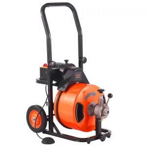 VEVOR Drain Cleaning Machine 75 FT x 1/2 Inch, Sewer Snake Machine Auto Feed, Drain Auger Cleaner with 4 Cutter & Air-Activated Foot Switch for 1" to 4" Pipes