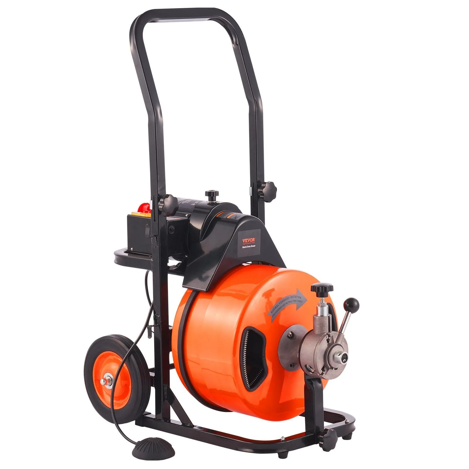 VEVOR Drain Cleaning Machine 75 FT x 1/2 Inch, Sewer Snake Machine Auto Feed, Drain Auger Cleaner with 4 Cutter & Air-Activated Foot Switch for 1" to 4" Pipes