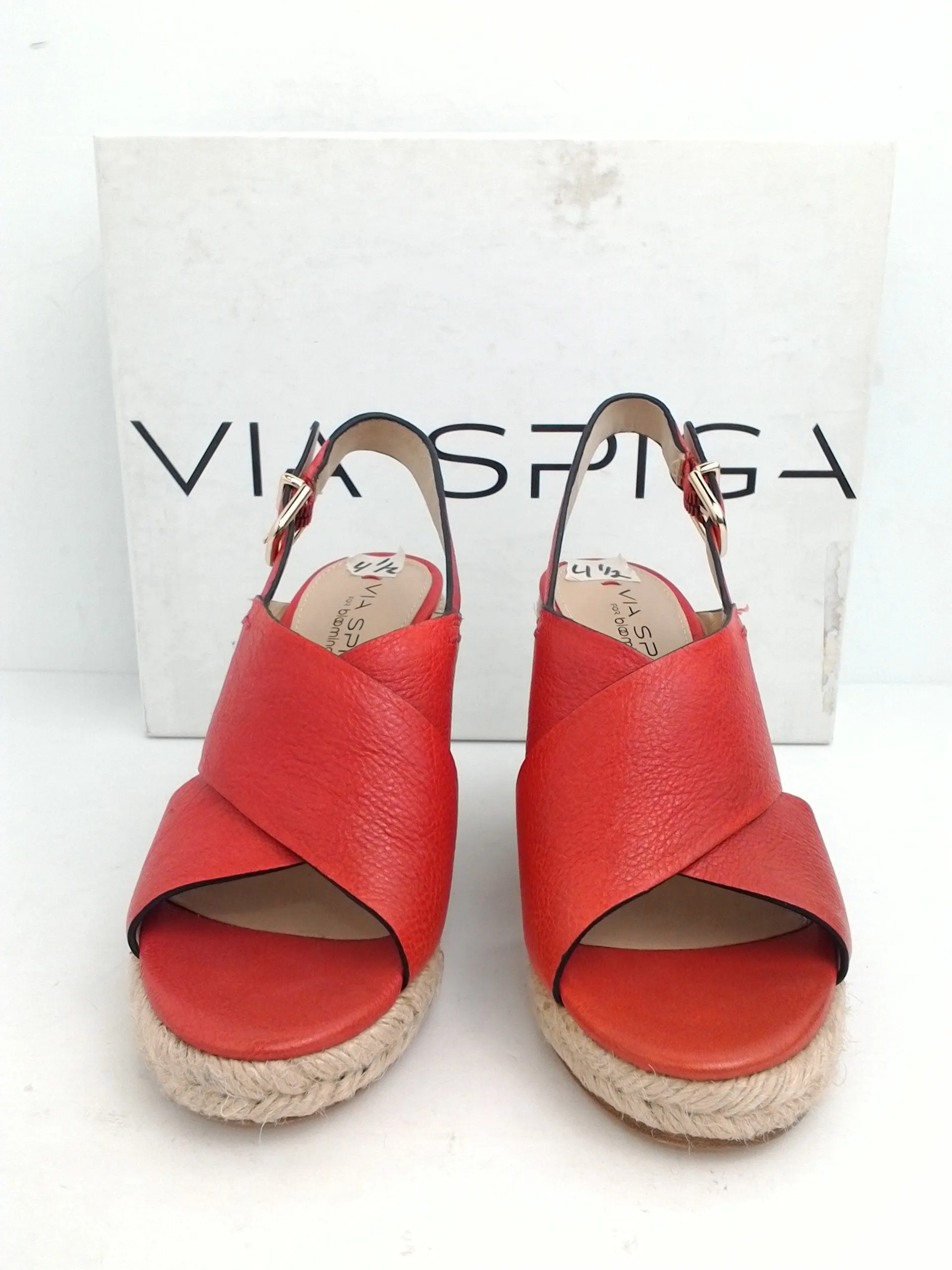 Via Spiga Women's Rosette Red Leather Wedge Sandal Size 4.5 M