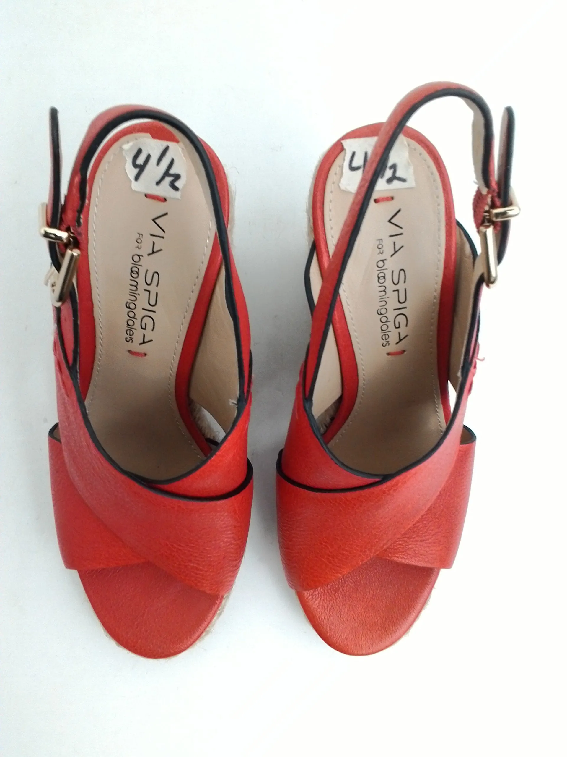 Via Spiga Women's Rosette Red Leather Wedge Sandal Size 4.5 M