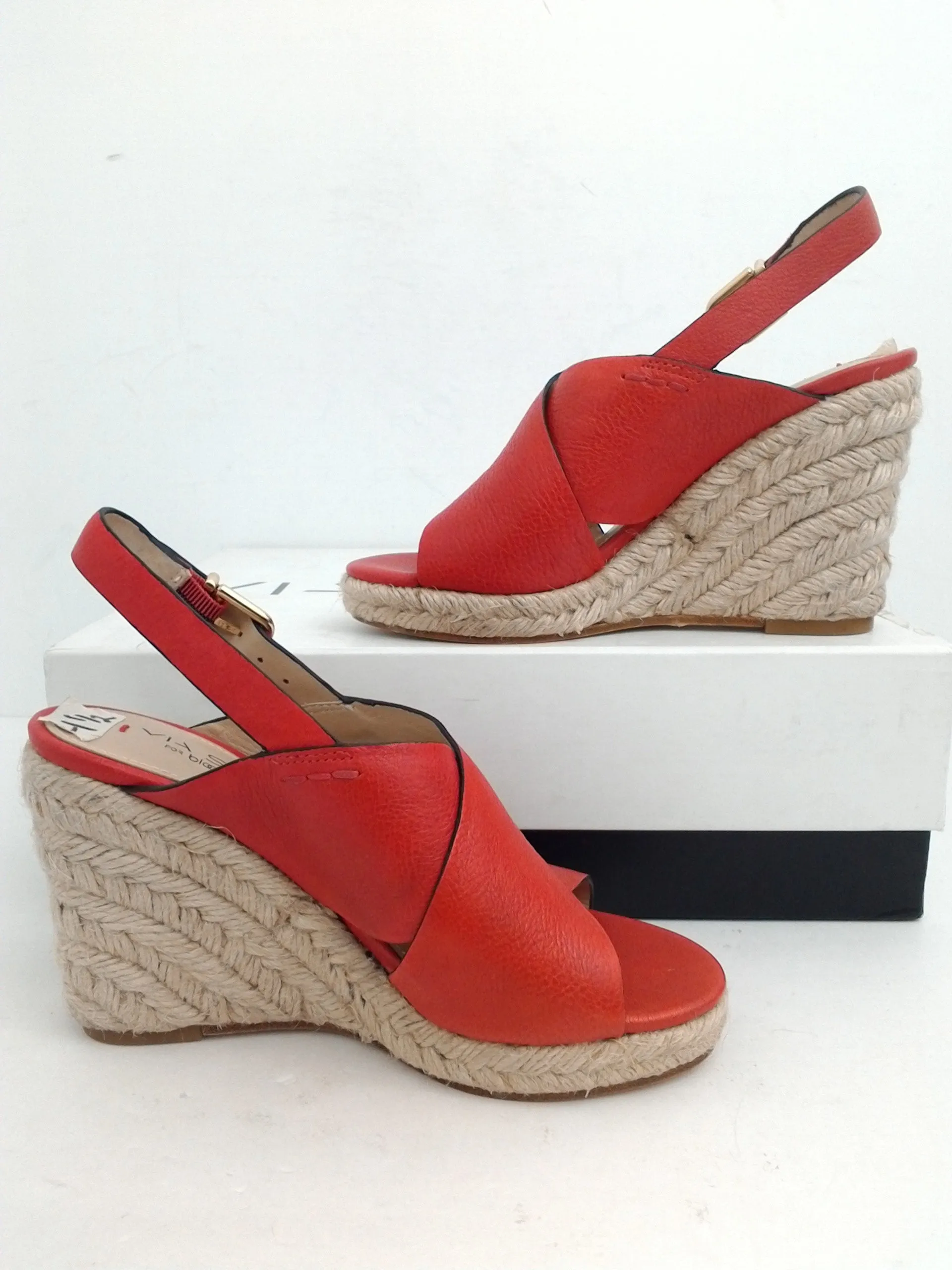 Via Spiga Women's Rosette Red Leather Wedge Sandal Size 4.5 M