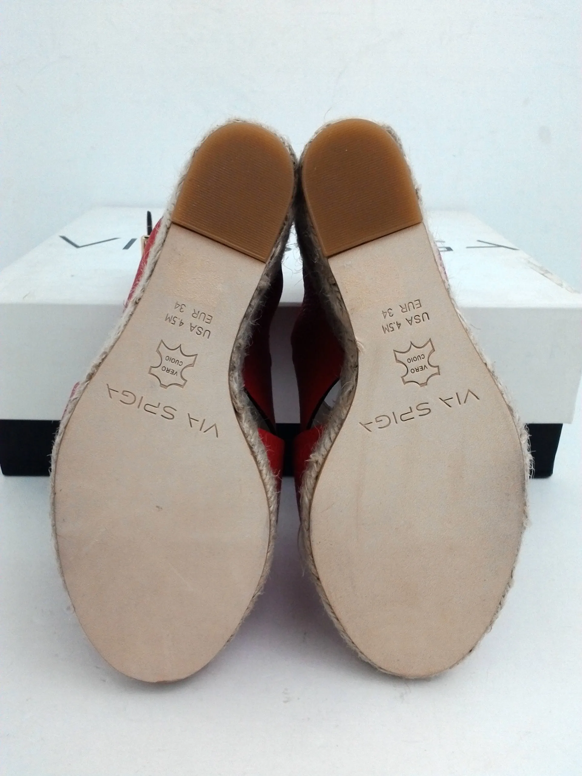 Via Spiga Women's Rosette Red Leather Wedge Sandal Size 4.5 M