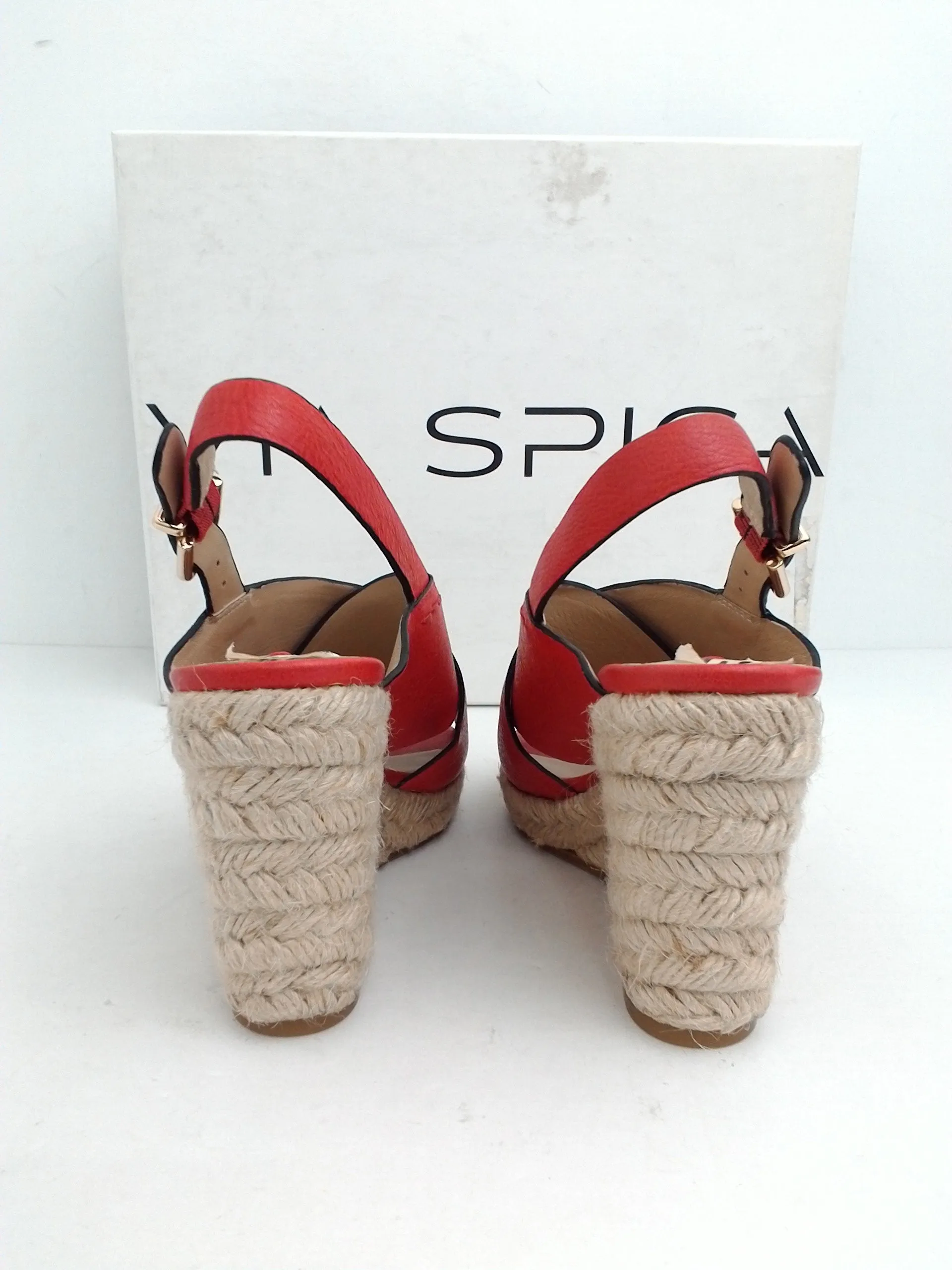 Via Spiga Women's Rosette Red Leather Wedge Sandal Size 4.5 M
