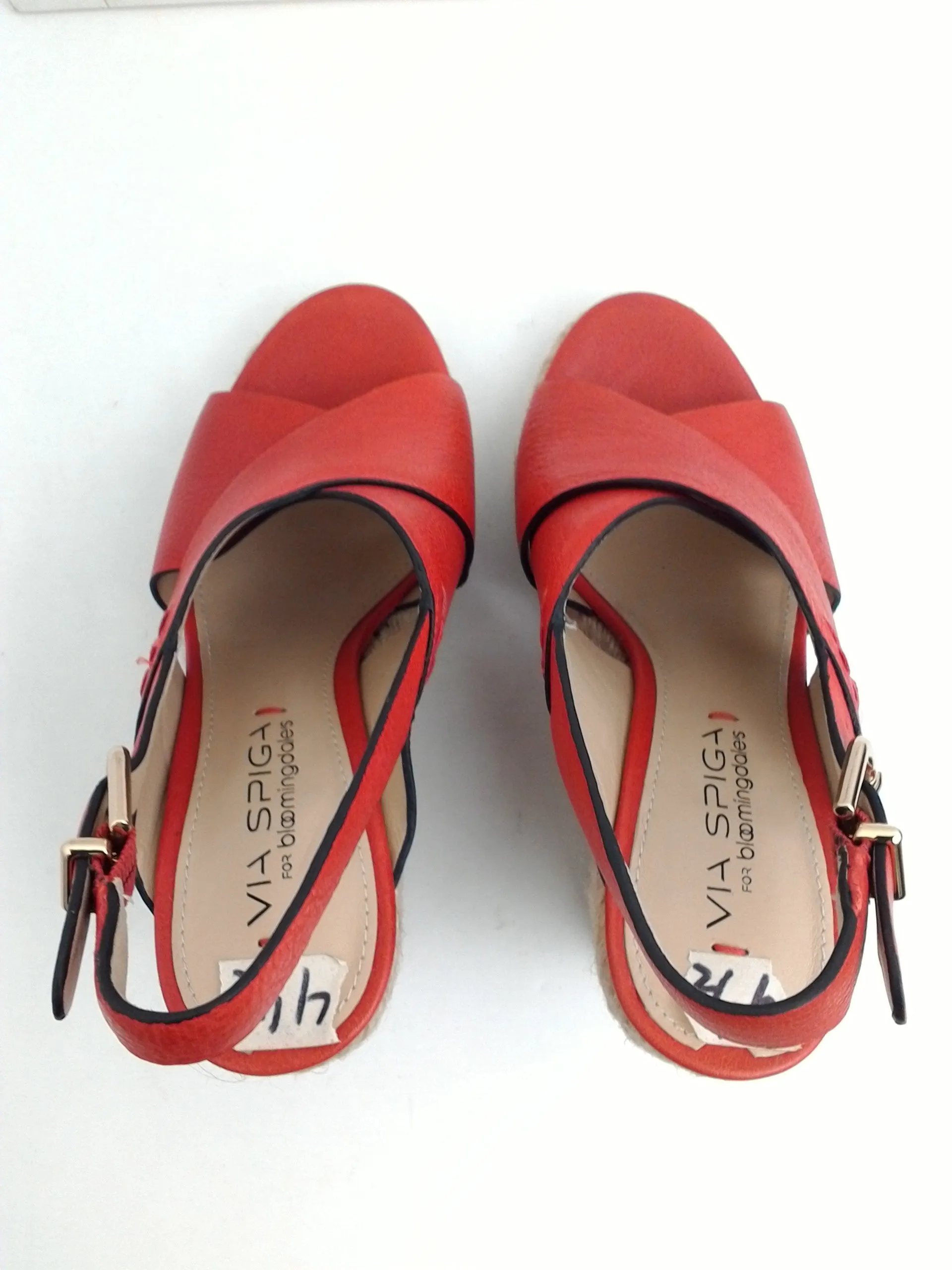 Via Spiga Women's Rosette Red Leather Wedge Sandal Size 4.5 M