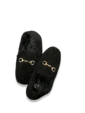 Vintage black fur loafers