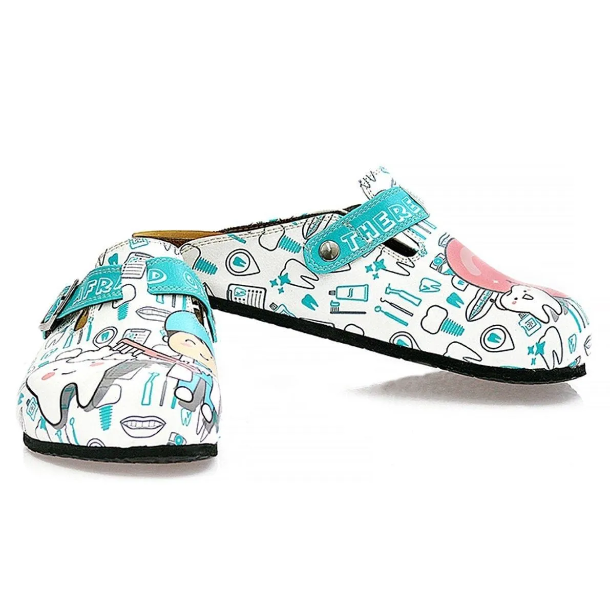 White & Aqua Dentist Clogs WCAL326