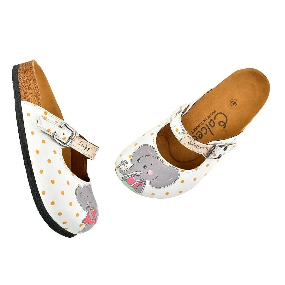 White & Gray Elephant Clogs CAL810