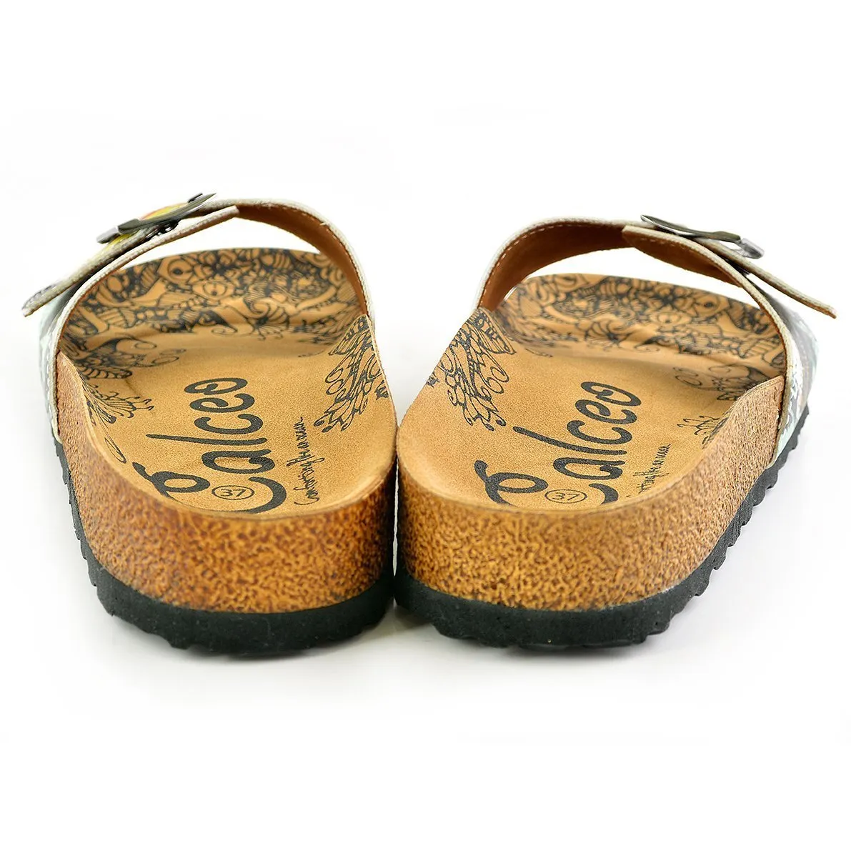 White & Green Abstract Buckle-Accent Sandal CAL907