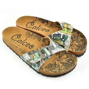 White & Green Abstract Buckle-Accent Sandal CAL907