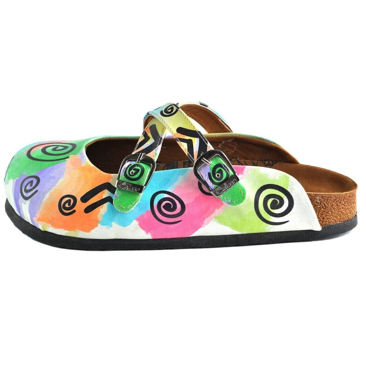 White & Green Swirl Clogs WCAL156