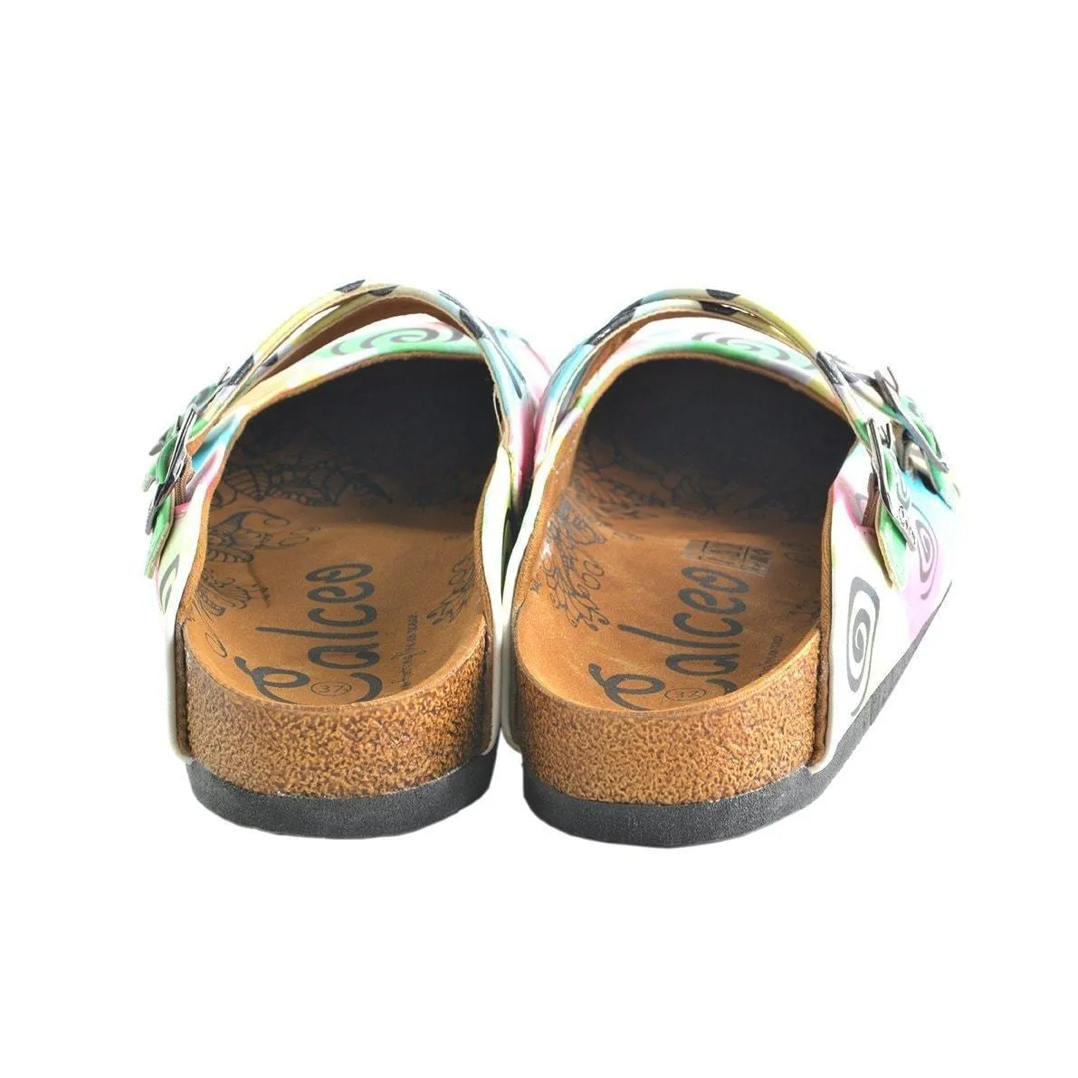 White & Green Swirl Clogs WCAL156