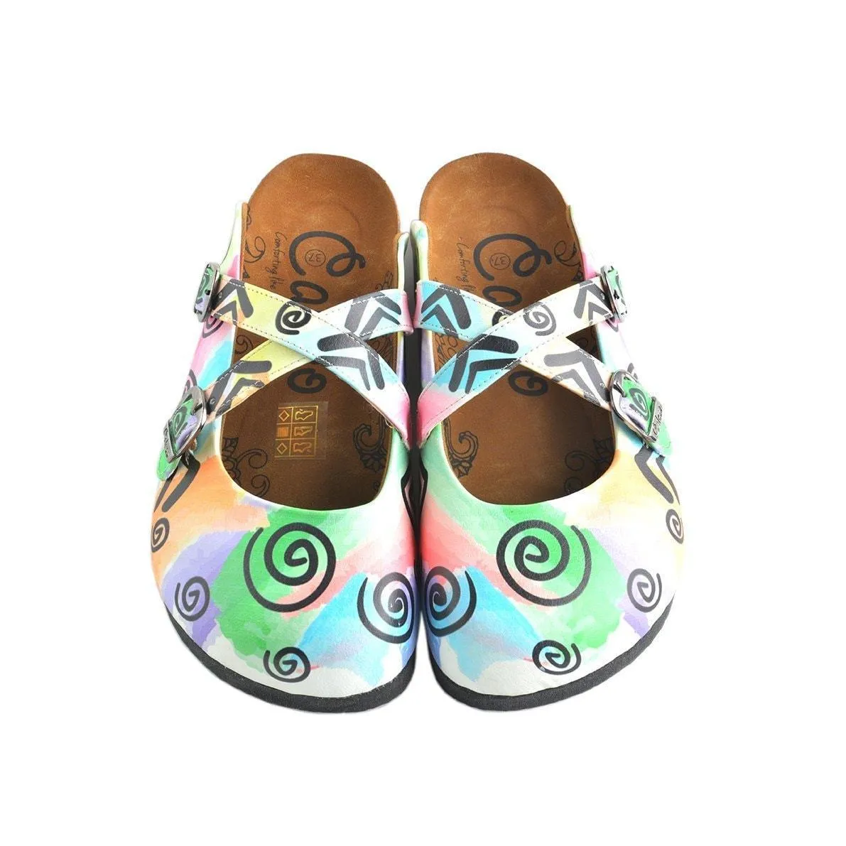 White & Green Swirl Clogs WCAL156