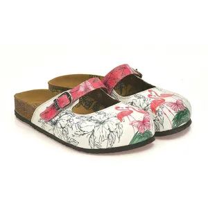 White & Pink Flamingo Clogs CAL806