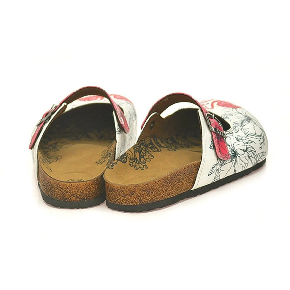 White & Pink Flamingo Clogs CAL806