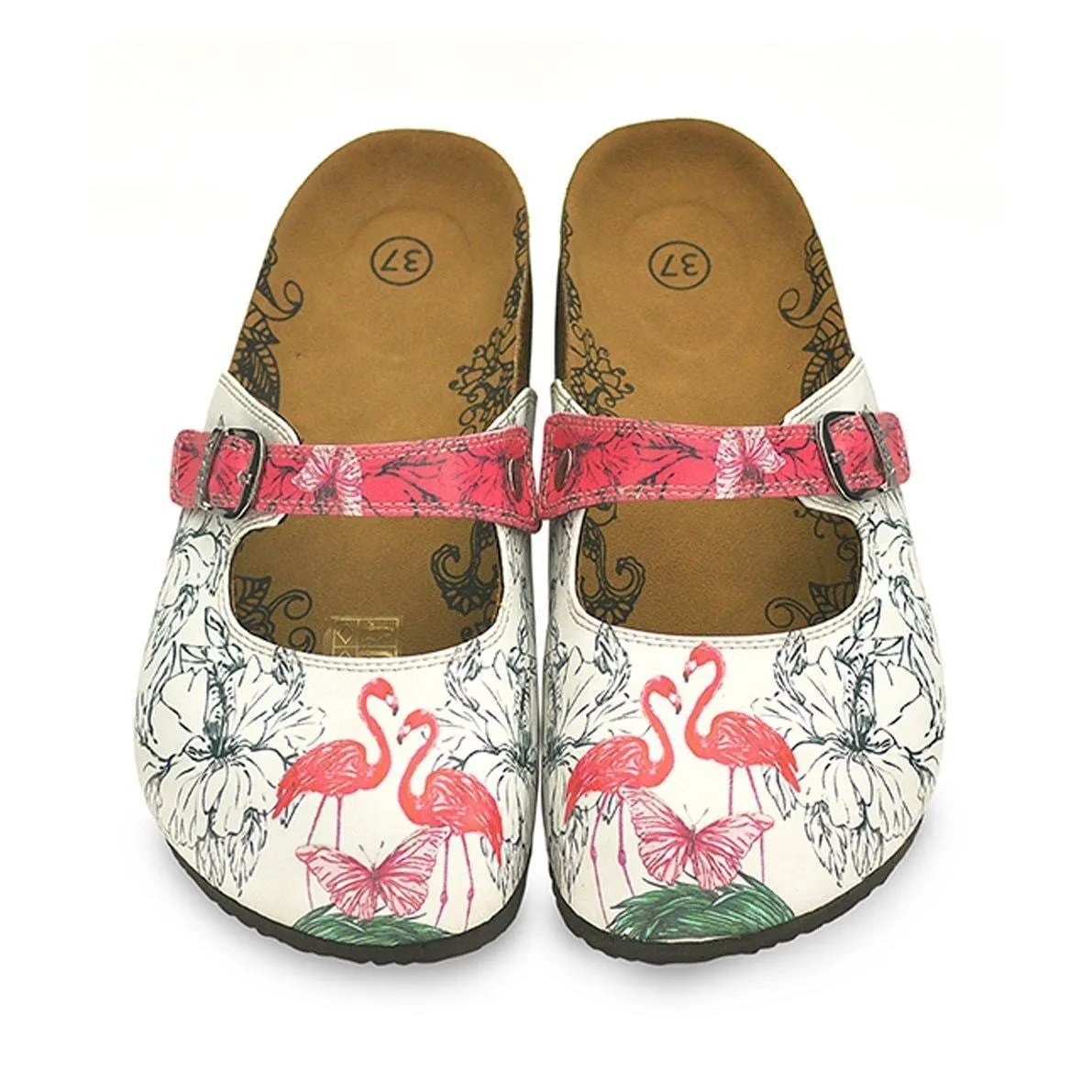 White & Pink Flamingo Clogs CAL806