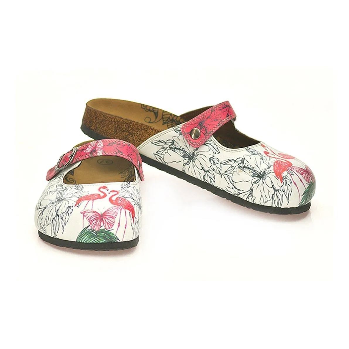 White & Pink Flamingo Clogs CAL806